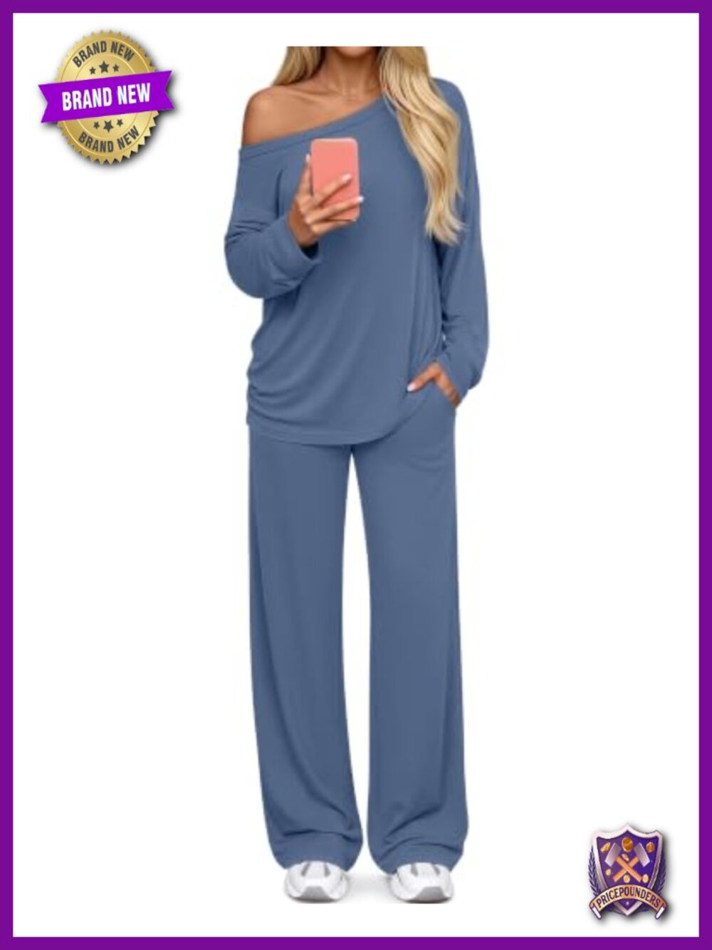 Women's 2 Piece Lounge Set Long Sleeve Off-Shoulder Top Wide Leg Pants